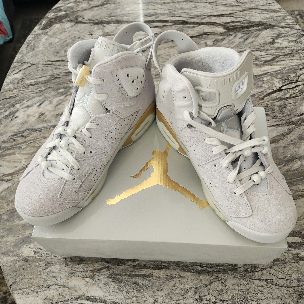 Jordan Women's White Sneakers Pure Platinum Metalic Gold Glacier Blue